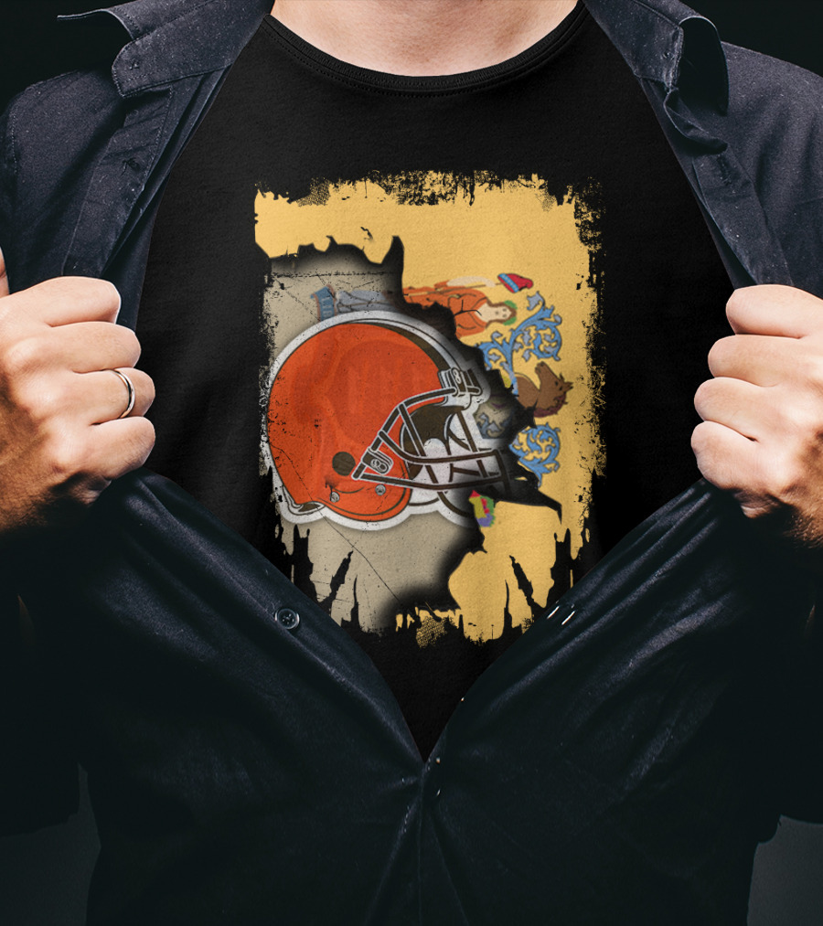 New Jersey Pride With Cleveland Browns Helmet Fusion T-Shirt