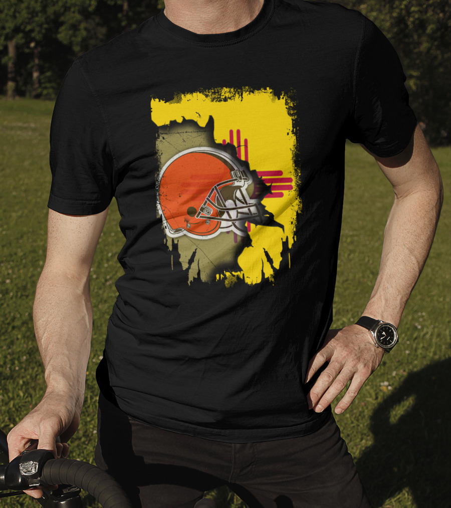 New Mexico Cleveland Browns Zia Helmet Connection T-Shirt