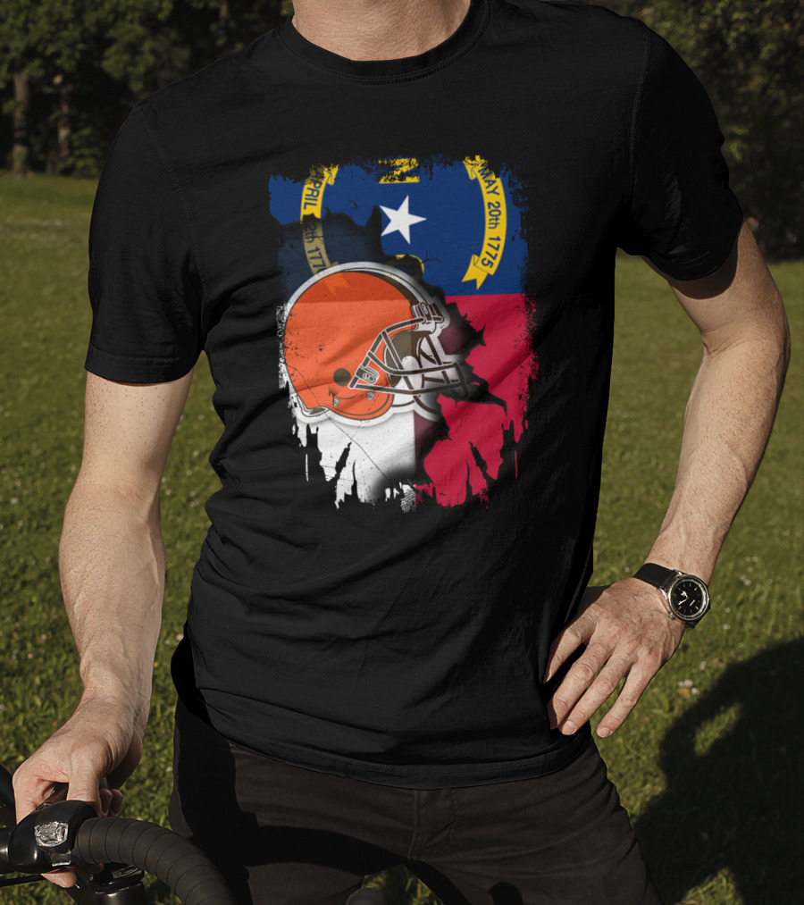 North Carolina State Flag Blended With Cleveland Browns Helmet T-Shirt