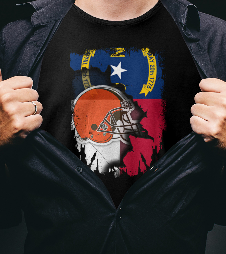 North Carolina State Flag Blended With Cleveland Browns Helmet T-Shirt