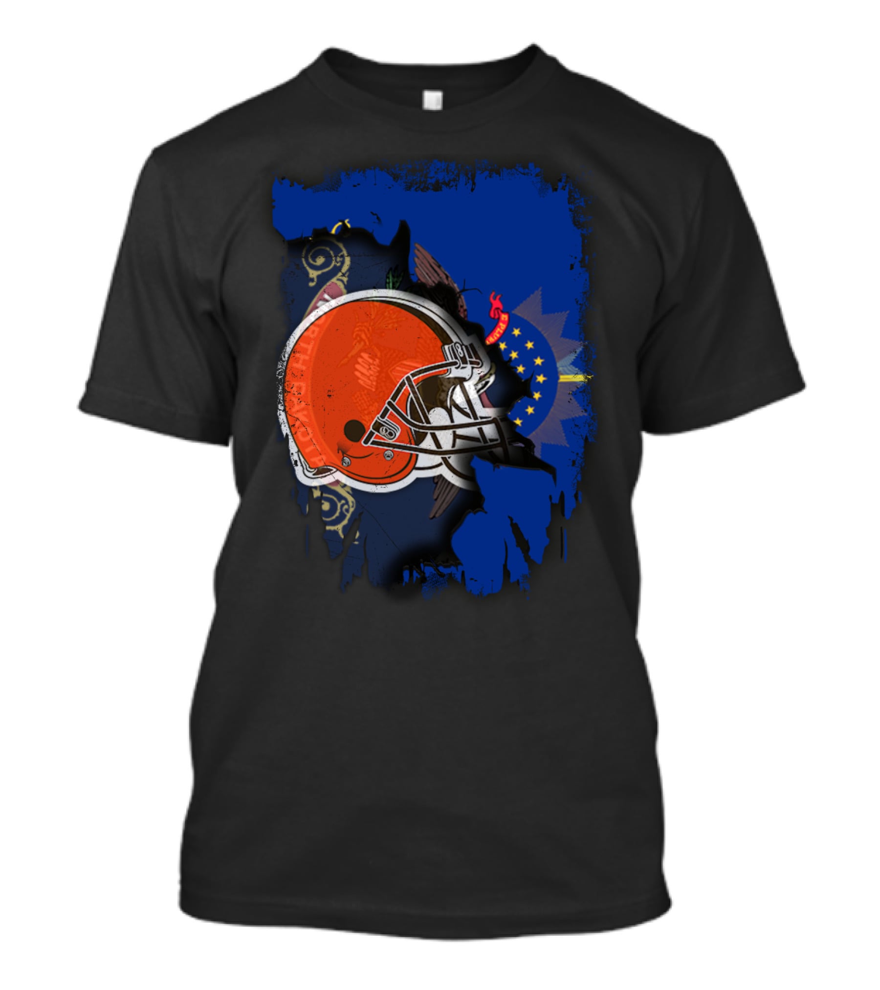 Together North Dakota With Cleveland Browns Helmet And State Flag Elements T-Shirt