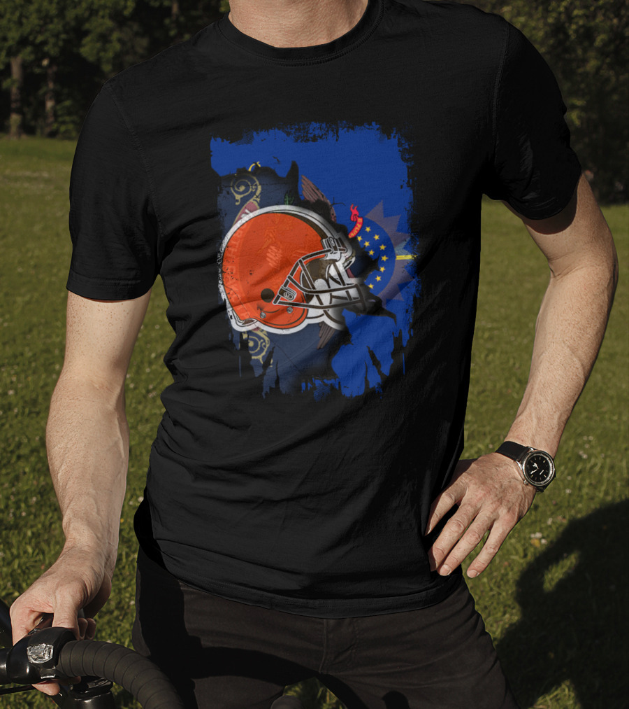 Together North Dakota With Cleveland Browns Helmet And State Flag Elements T-Shirt