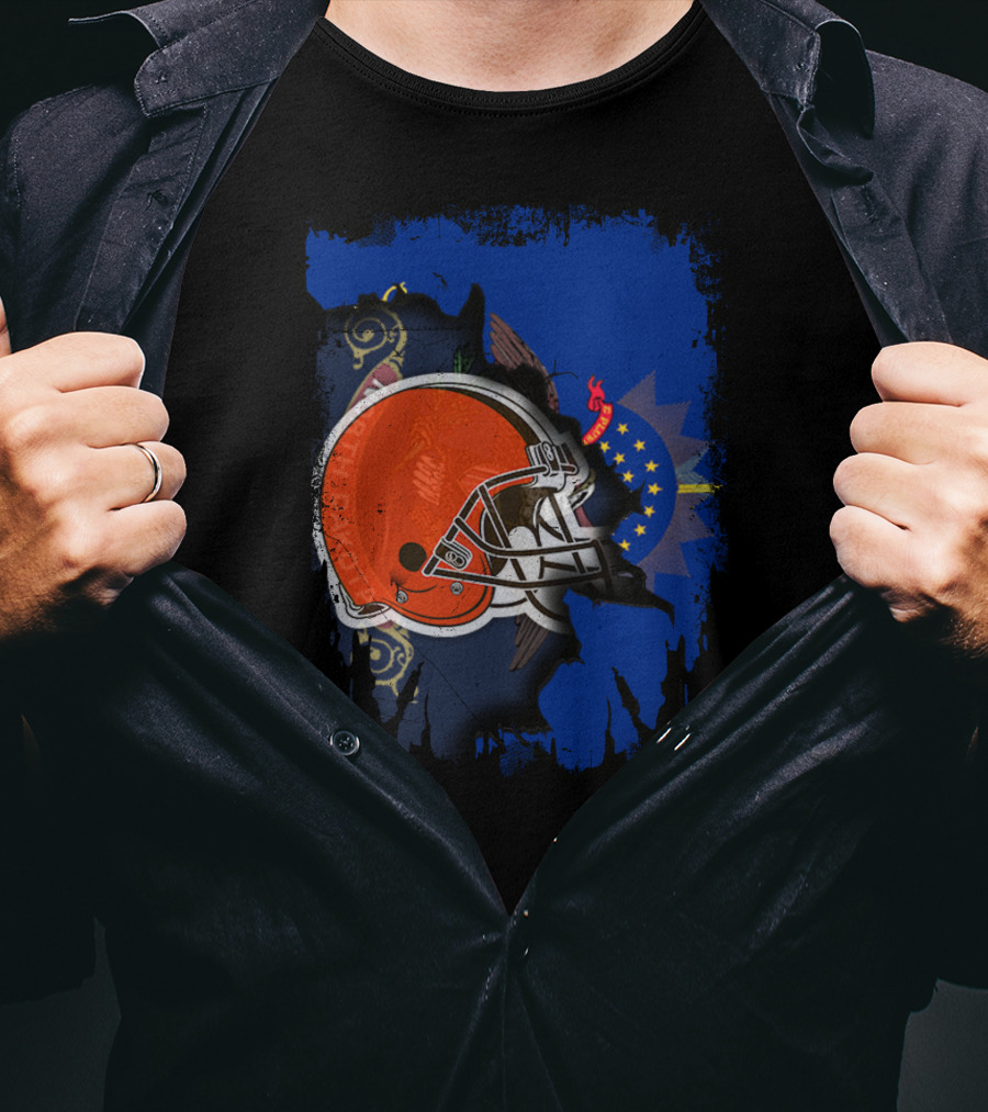 Together North Dakota With Cleveland Browns Helmet And State Flag Elements T-Shirt