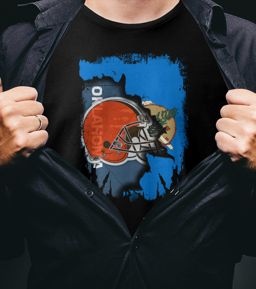 Oklahoma Browns Helmet Over State Flag T-Shirt