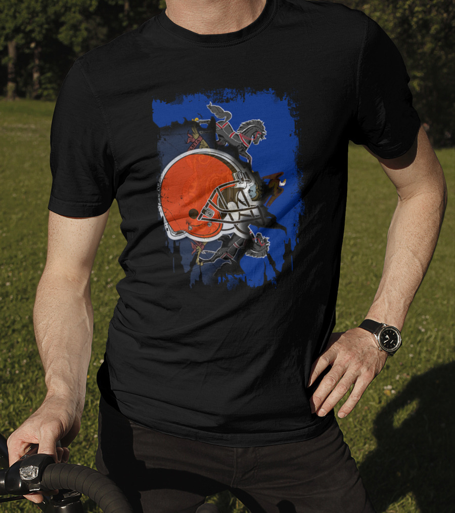 Pennsylvania State Flag With Cleveland Browns Helmet T-Shirt