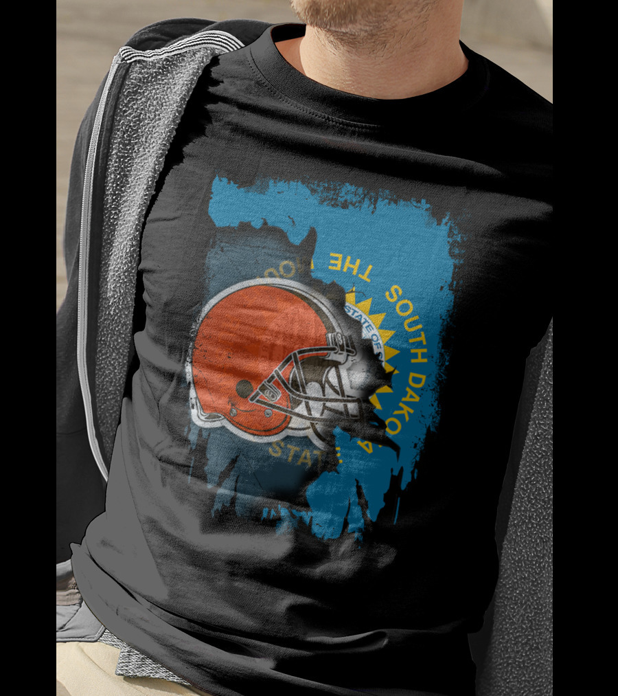 South Dakota State Flag With Cleveland Browns Helmet T-Shirt