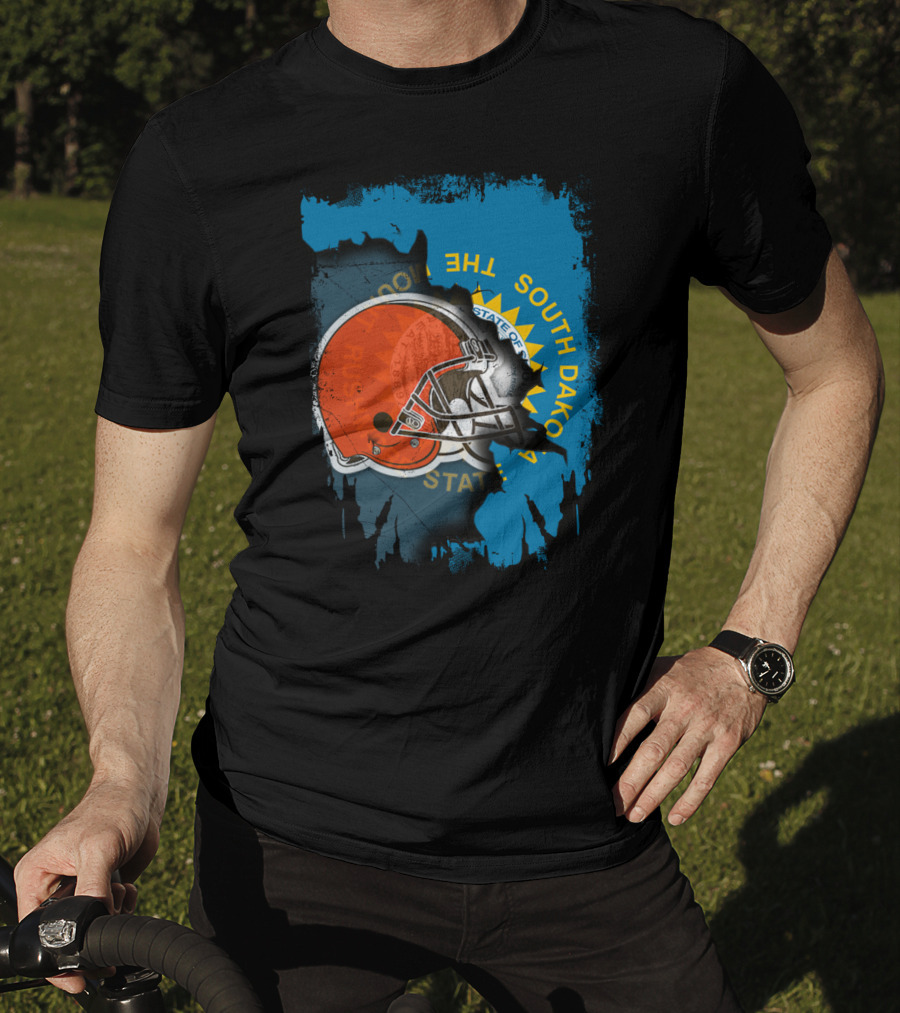 South Dakota State Flag With Cleveland Browns Helmet T-Shirt