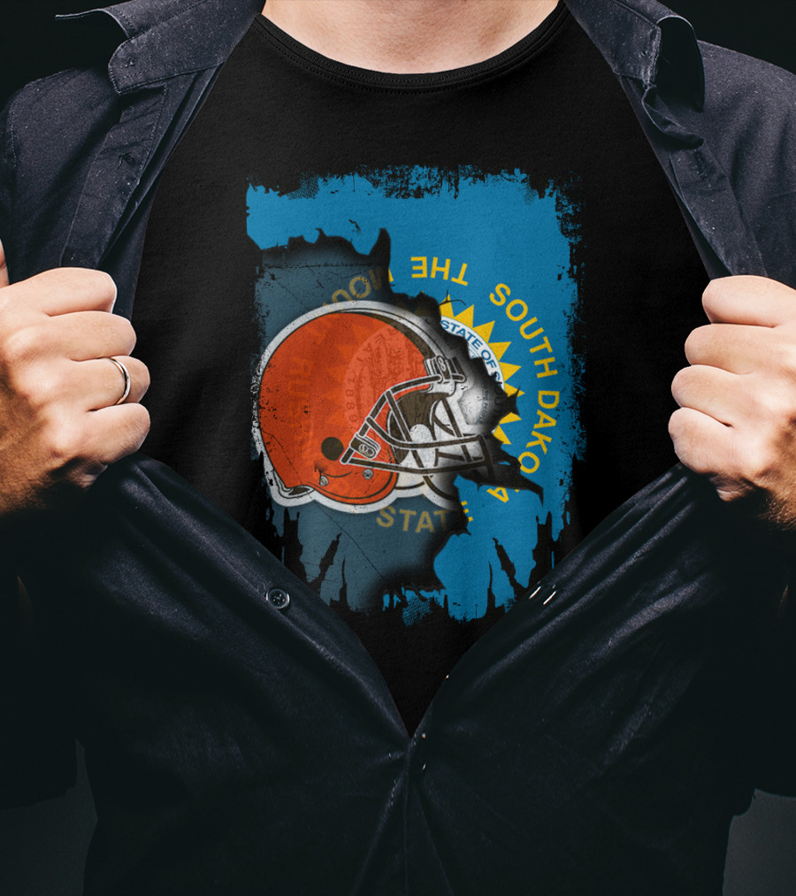 South Dakota State Flag With Cleveland Browns Helmet T-Shirt