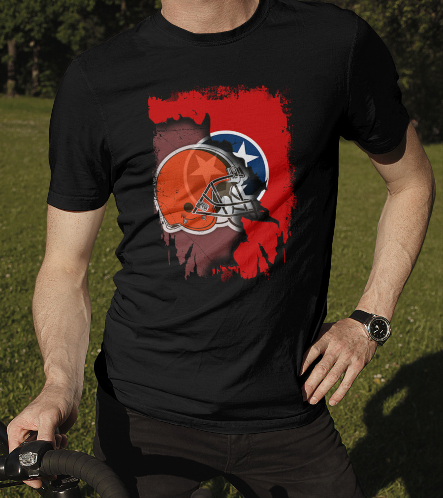 Together Tennessee With Browns Helmet And Tennessee Flag Background T-Shirt