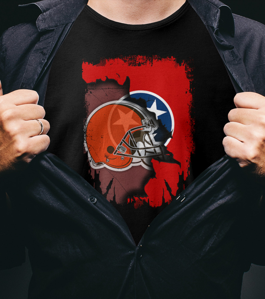 Together Tennessee With Browns Helmet And Tennessee Flag Background T-Shirt