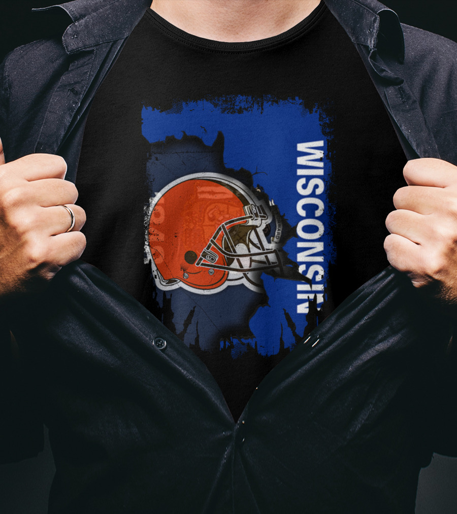 Wisconsin Football Helmet Browns T-Shirt