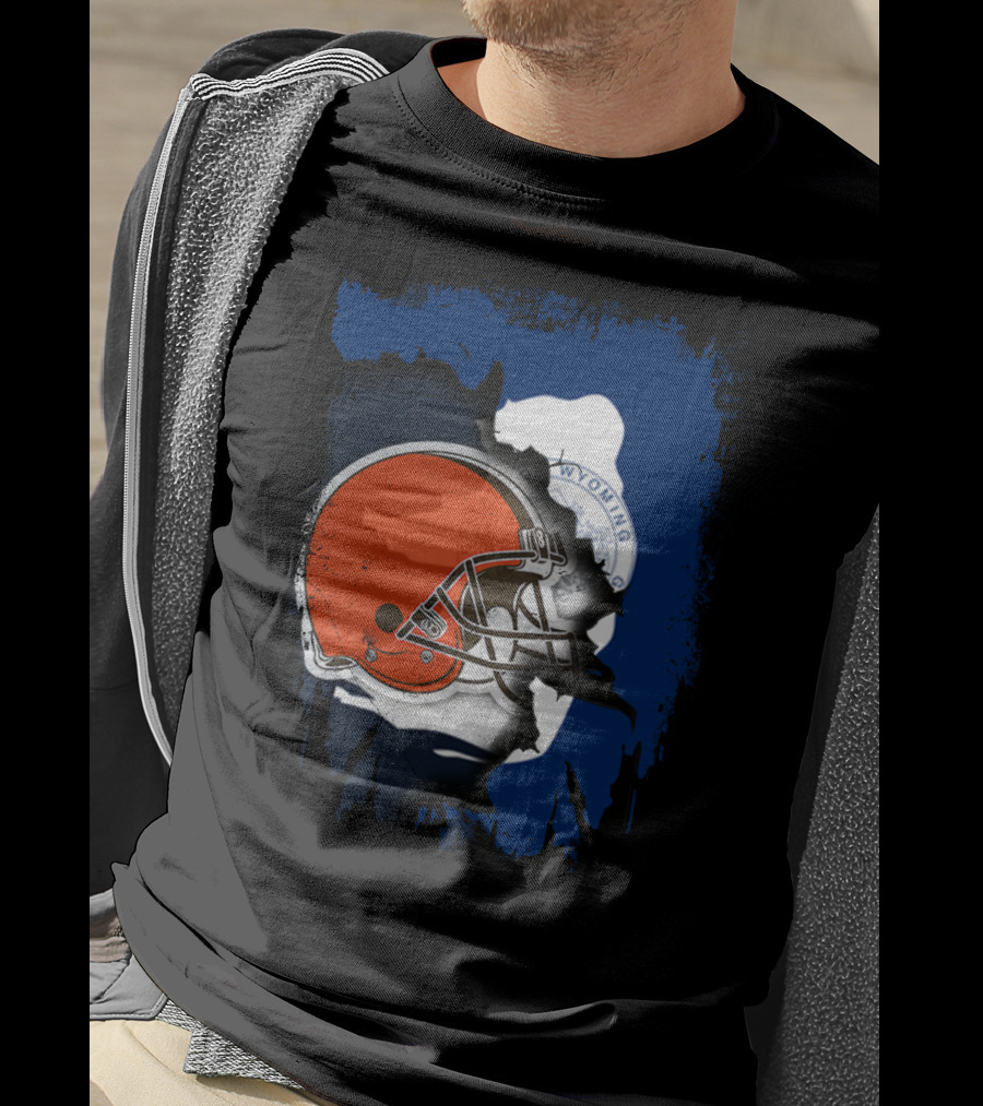 Together Wyoming With Cleveland Browns Helmet Fusion T-Shirt