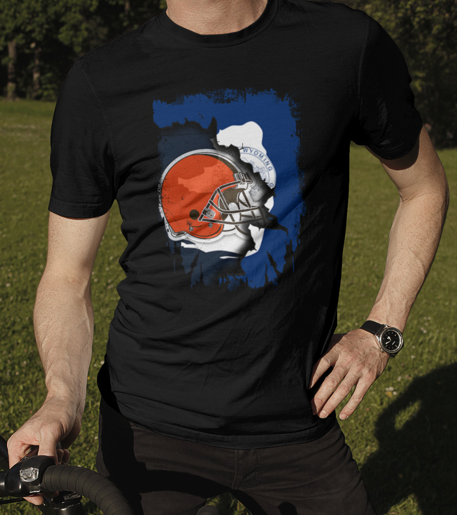 Together Wyoming With Cleveland Browns Helmet Fusion T-Shirt