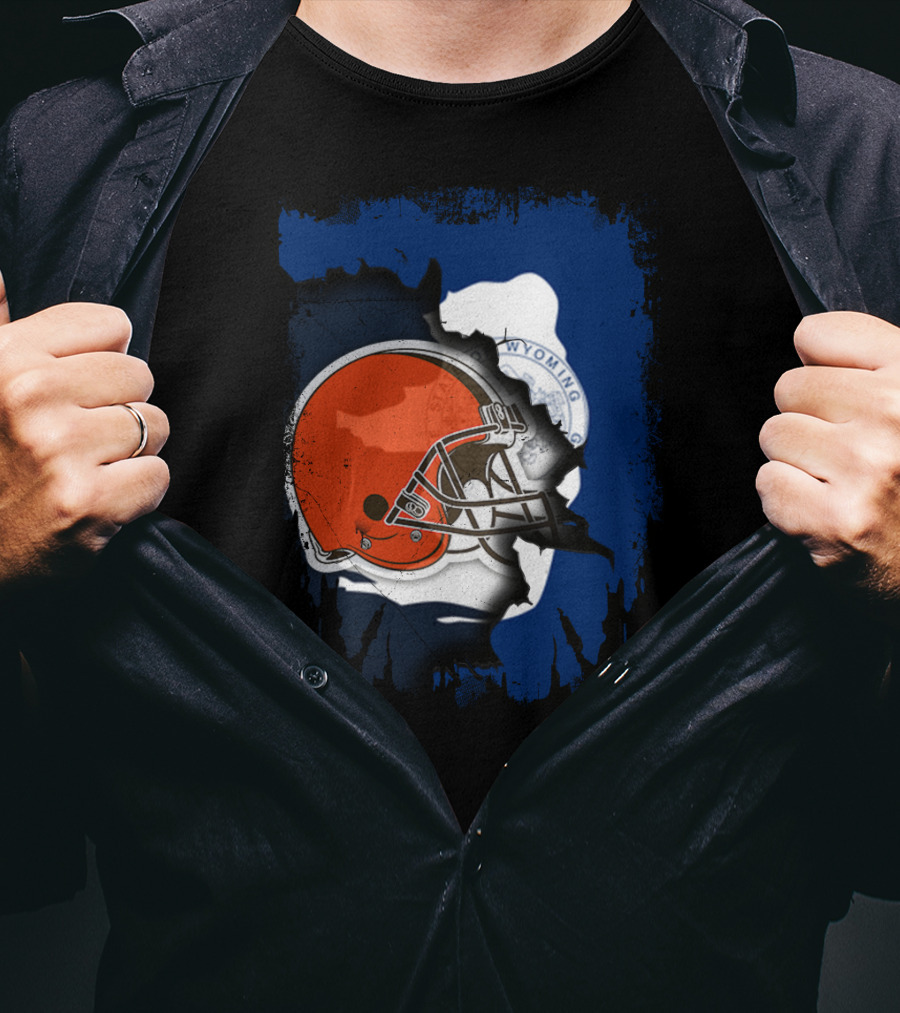 Together Wyoming With Cleveland Browns Helmet Fusion T-Shirt