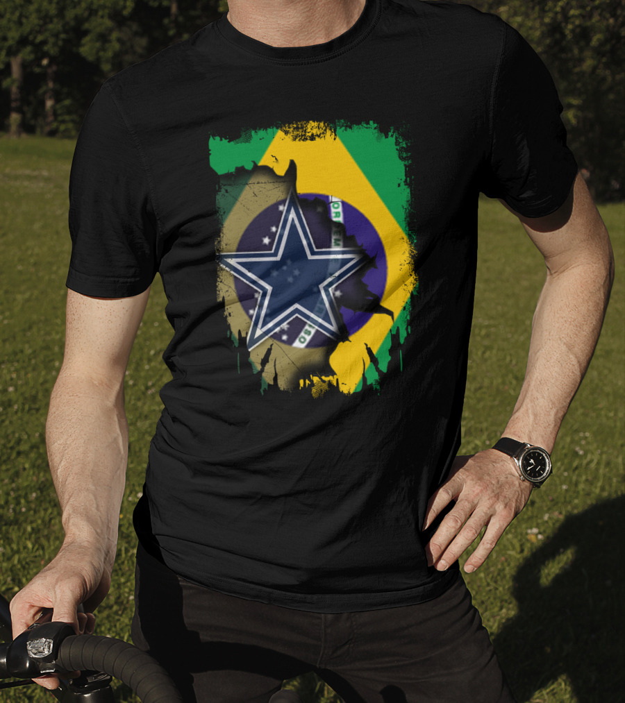 Brazilian Flag And Dallas Cowboys Star United T-Shirt