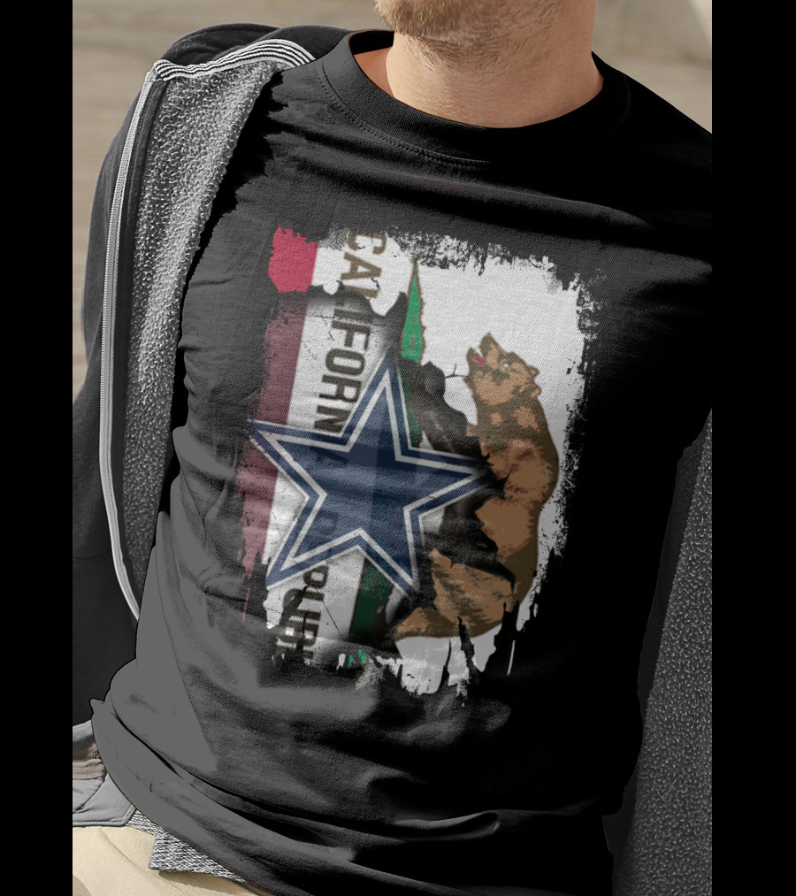 California Republic With Dallas Cowboys Star And Bear T-Shirt