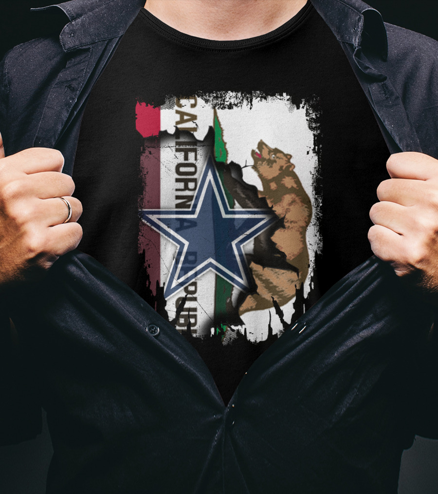California Republic With Dallas Cowboys Star And Bear T-Shirt