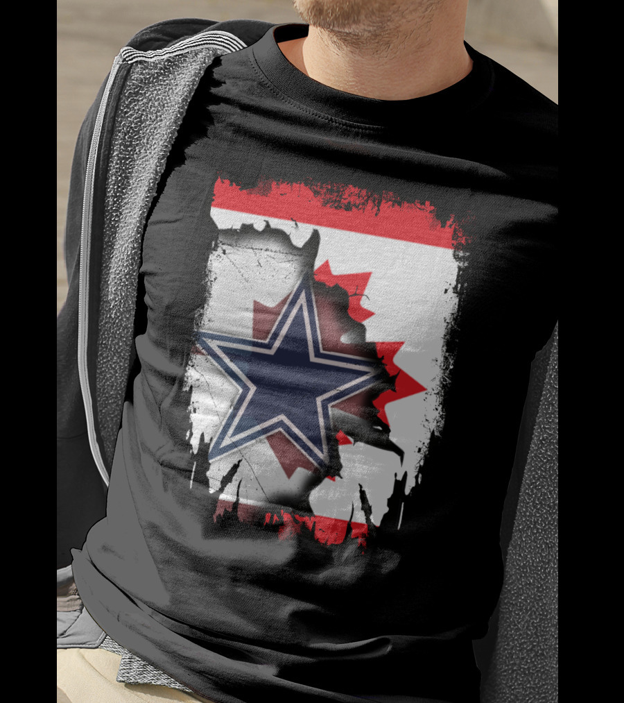 Dallas Cowboys Logo With Canadian Flag Background T-Shirt