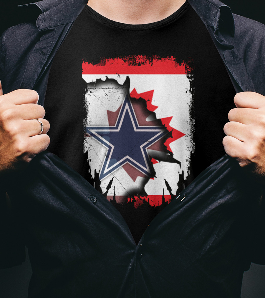 Dallas Cowboys Logo With Canadian Flag Background T-Shirt