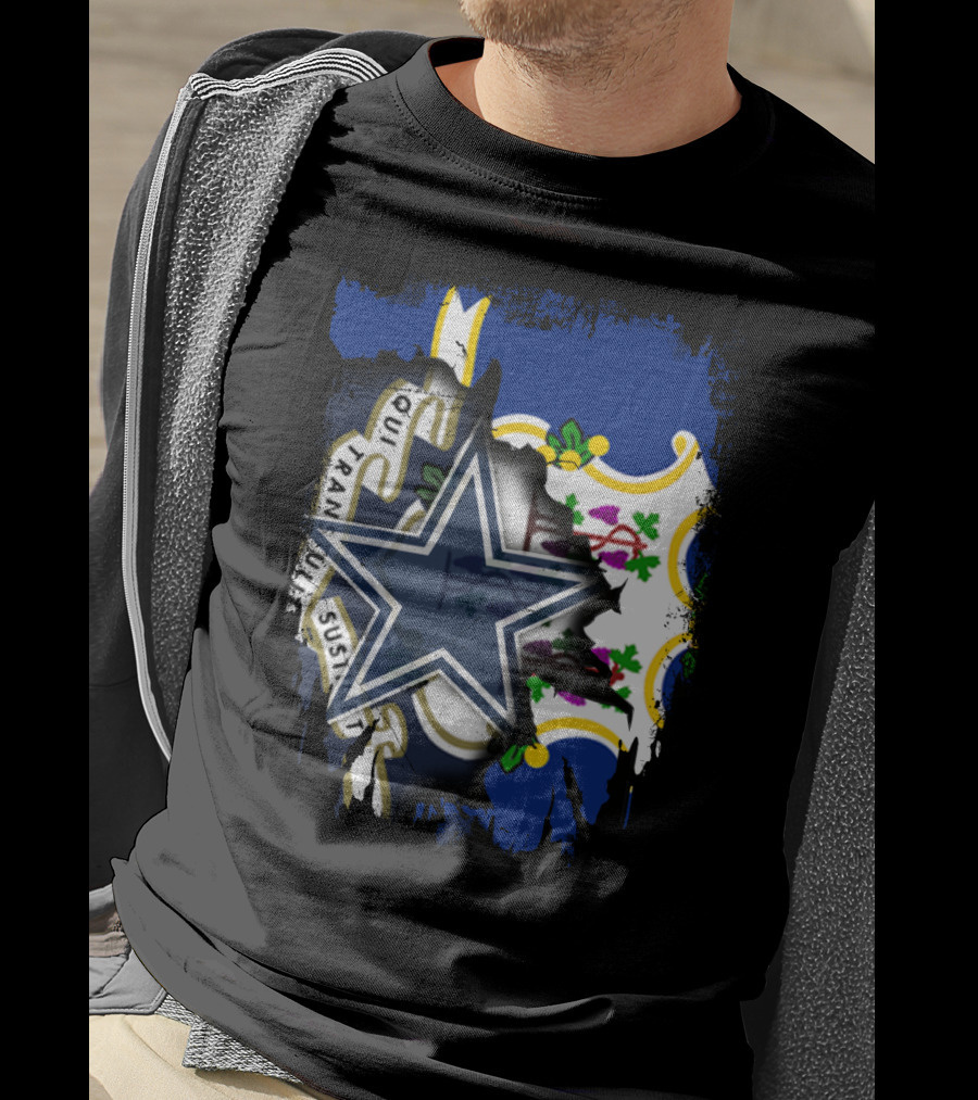 Connecticut Cowboys Logo Overlay With State Flag T-Shirt