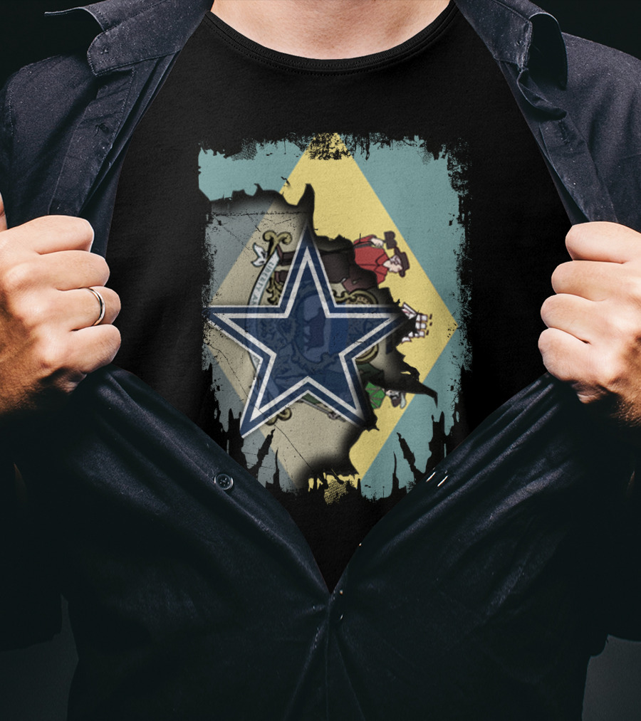 Delaware Flag With Dallas Cowboys Star Fusion T-Shirt