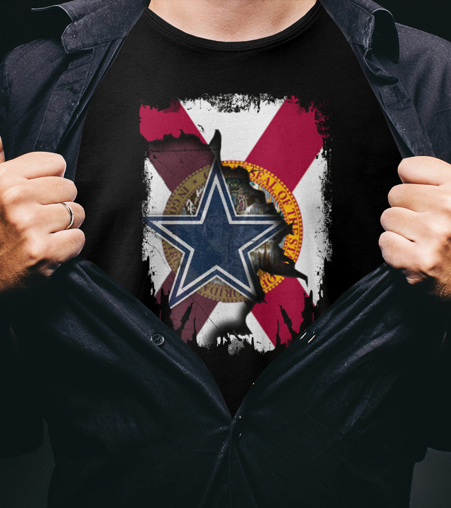 Florida State Seal And Lone Star Dallas Cowboys Fusion T-Shirt