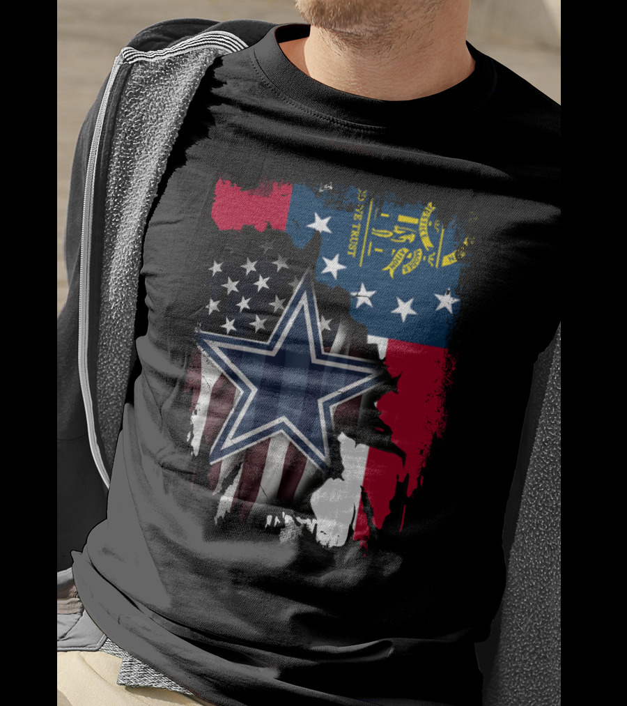 Georgia State Flag Background With Dallas Cowboys Star Overlaid T-Shirt
