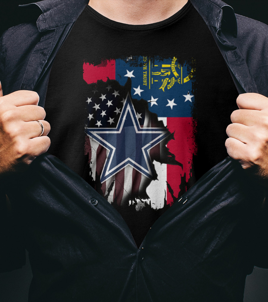 Georgia State Flag Background With Dallas Cowboys Star Overlaid T-Shirt
