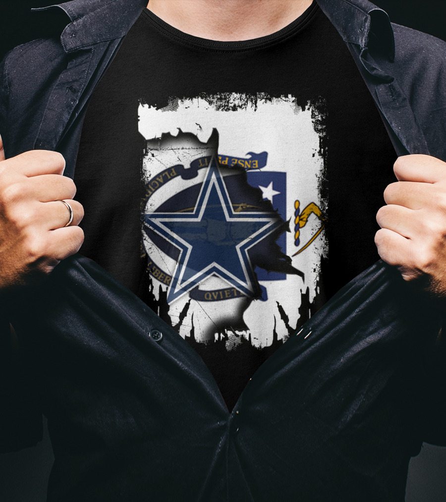 Massachusetts Meets Cowboys Star Symbol Fusion T-Shirt