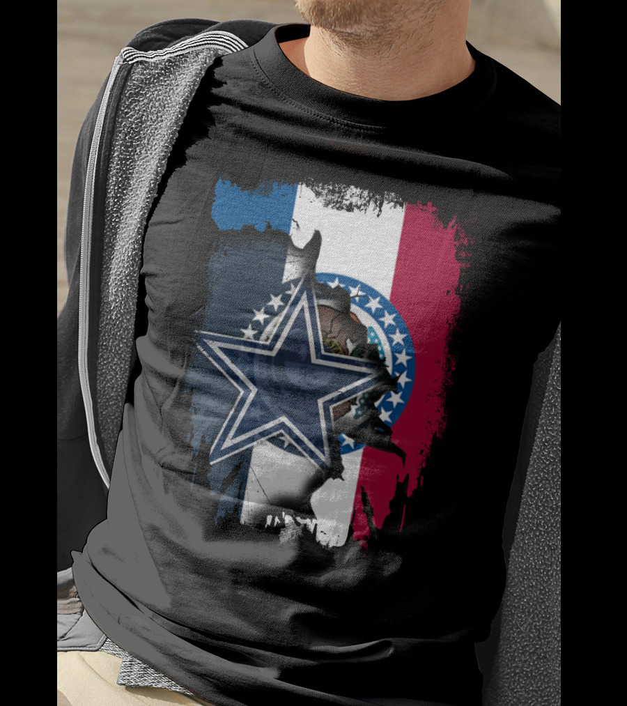 Missouri State Flag With Dallas Cowboys Star Logo Combination T-Shirt