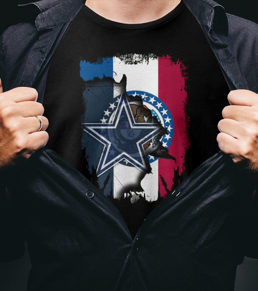 Missouri State Flag With Dallas Cowboys Star Logo Combination T-Shirt