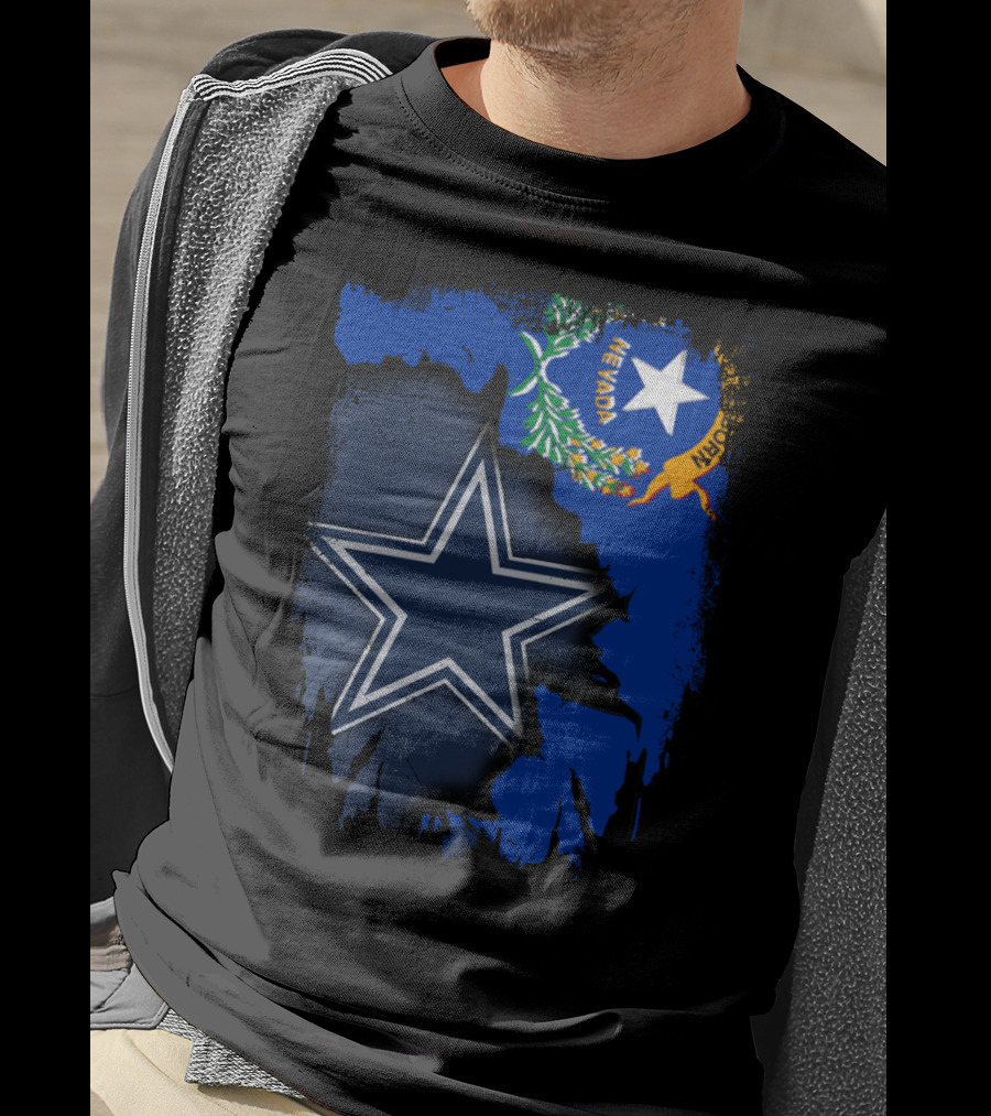 Nevada Map With Flag And Dallas Cowboys Star T-Shirt