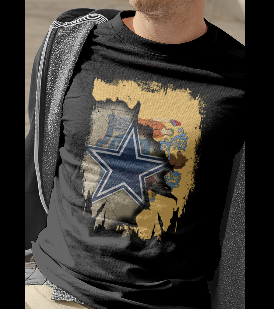New Jersey Cowboys Star Emblem With State Flag Background T-Shirt