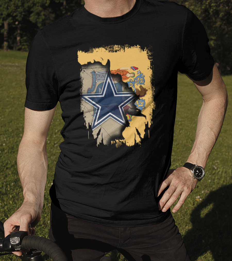 New Jersey Cowboys Star Emblem With State Flag Background T-Shirt