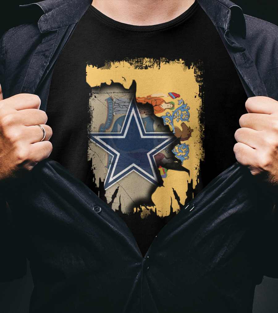 New Jersey Cowboys Star Emblem With State Flag Background T-Shirt