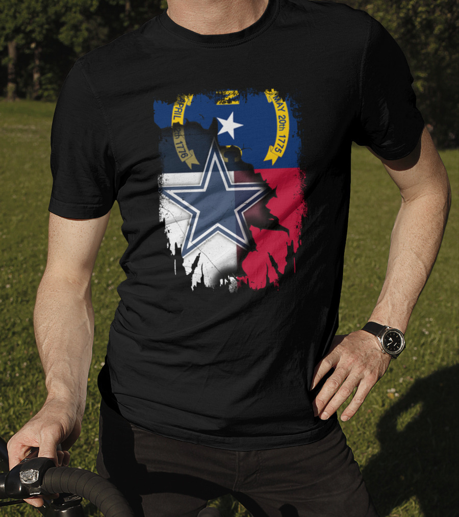 North Carolina Flag Overlay With Dallas Cowboys Star T-Shirt