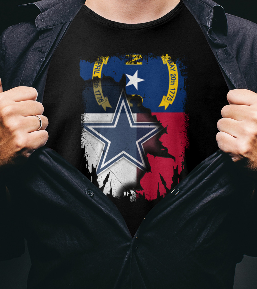 North Carolina Flag Overlay With Dallas Cowboys Star T-Shirt