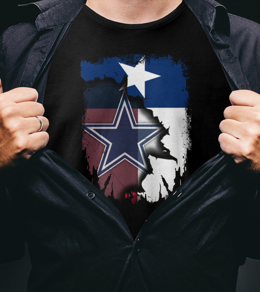 Cowboys Star Emblem On Texas Flag With Split Colors T-Shirt