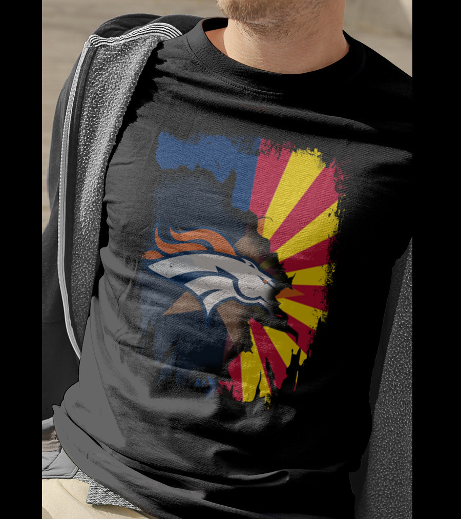 Arizona Flag And Denver Broncos Logo Fusion T-Shirt