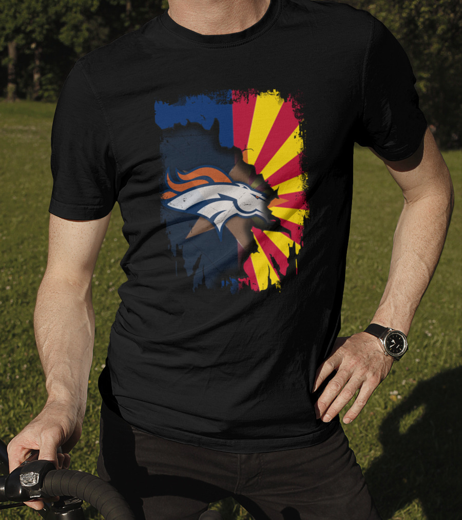 Arizona Flag And Denver Broncos Logo Fusion T-Shirt