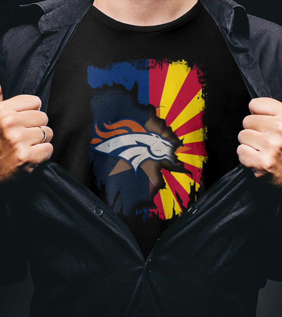 Arizona Flag And Denver Broncos Logo Fusion T-Shirt