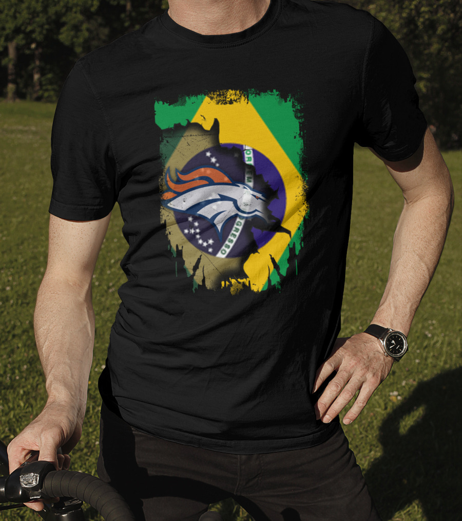 Brazilian Flag With Denver Broncos Logo Integration T-Shirt