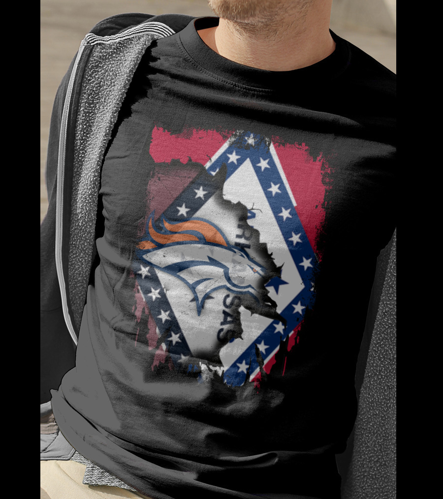 Together Arkansas Broncos Emblem With State Flag Elements T-Shirt