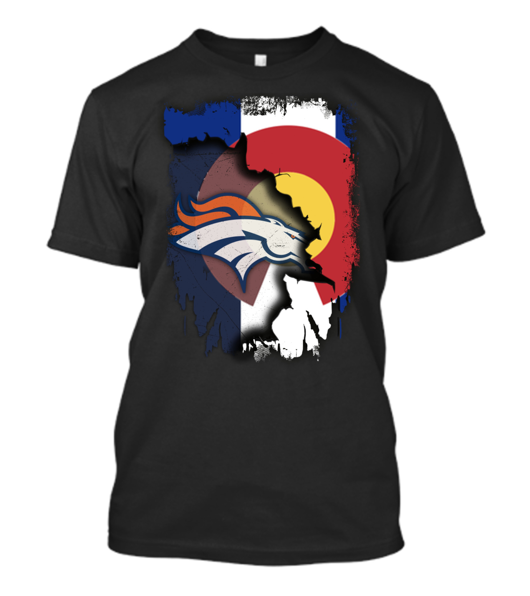 Colorado Flag With Broncos Logo Fusion T-Shirt