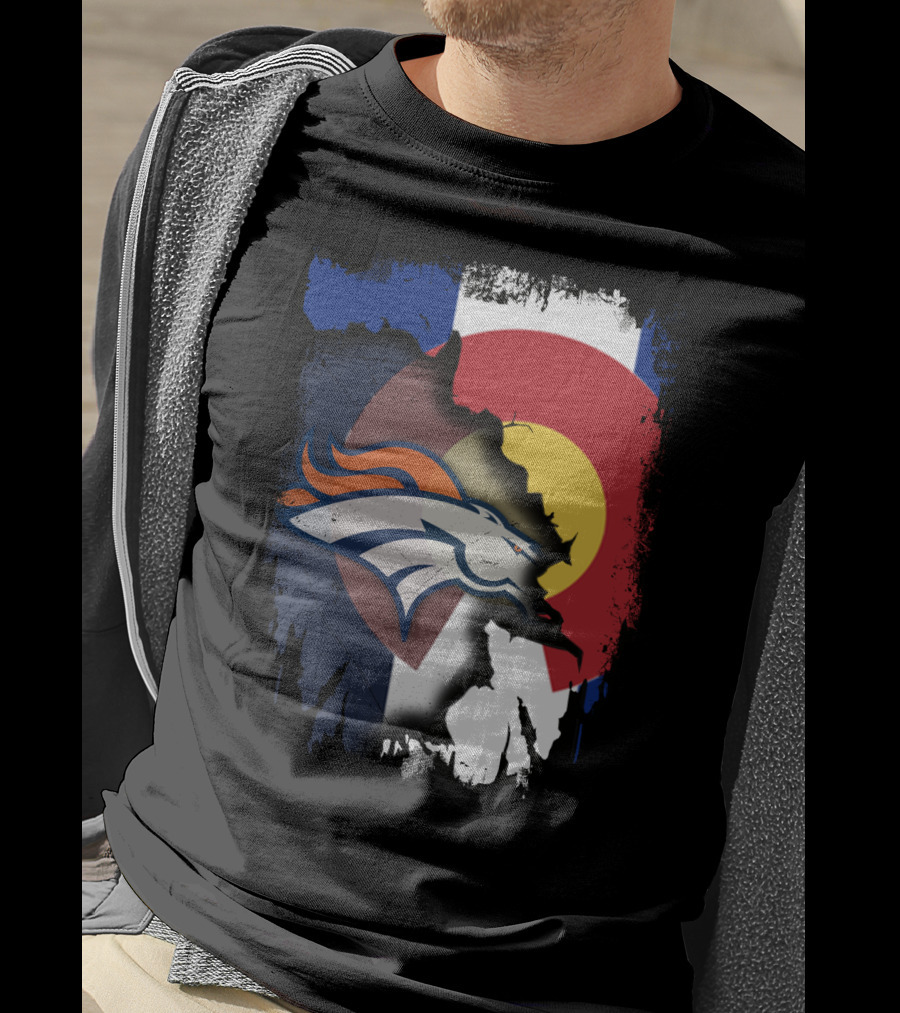 Colorado Flag With Broncos Logo Fusion T-Shirt