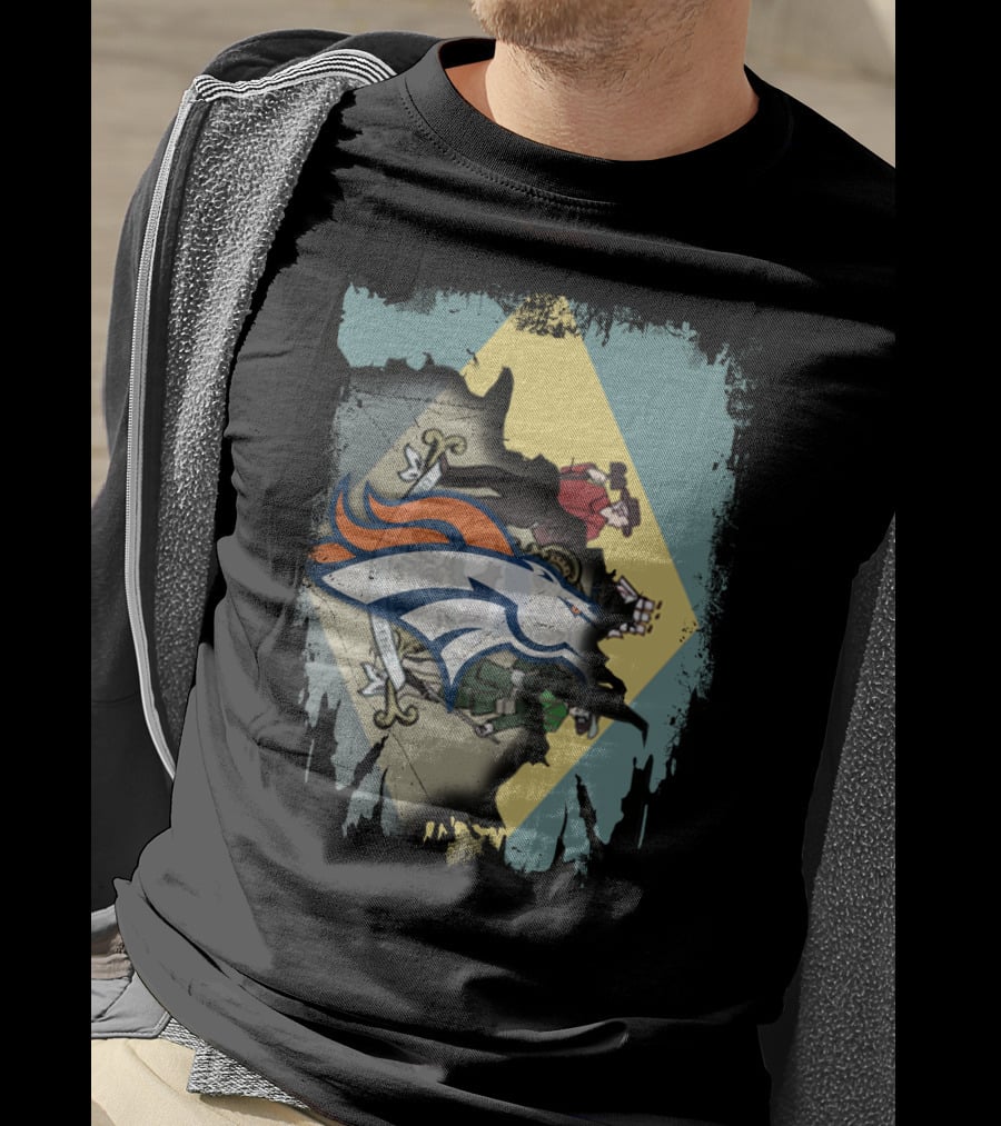 Delaware State Flag With Broncos Horse Logo Collaboration T-Shirt