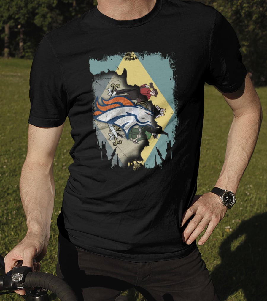Delaware State Flag With Broncos Horse Logo Collaboration T-Shirt