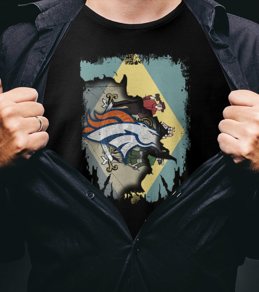 Delaware State Flag With Broncos Horse Logo Collaboration T-Shirt