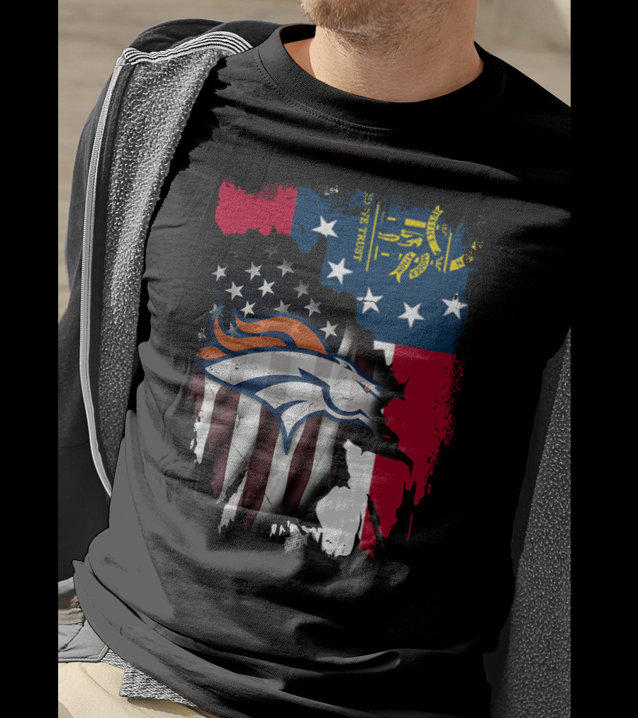 Georgia State With Denver Broncos Flag Fusion T-Shirt