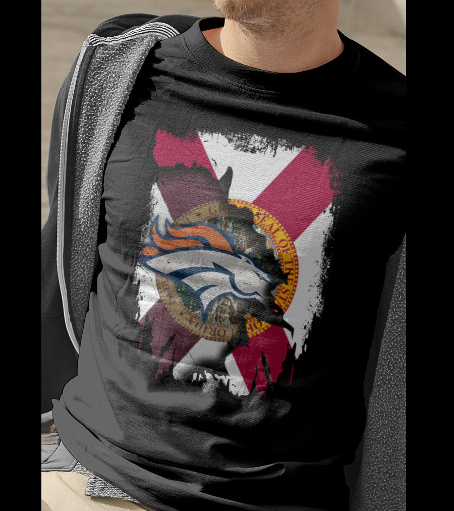 Together Florida With Broncos Logo And State Flag Emblem T-Shirt